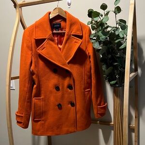 Lands End 65% Wool Orange Pea Coat